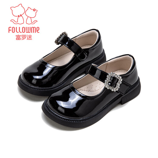 Fuluo Mi Girls' Leather Shoes 26 Spring British Style Campus Soft Sole Performance Shoes Children's Comfortable and Versatile Shoes Shadow Black 30