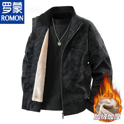 ROMON 2025 new leather jacket men's large size American retro new casual autumn and winter loose velvet warm jacket black spring and autumn thin L 121-140Jin Jin equals 0.5 kg