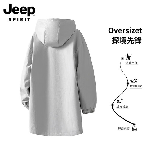 JEEP SPIRIT Jeep Windbreaker Men's Spring Teen Trendy Hooded Windproof Casual Mid-Length Jacket Black 3XL