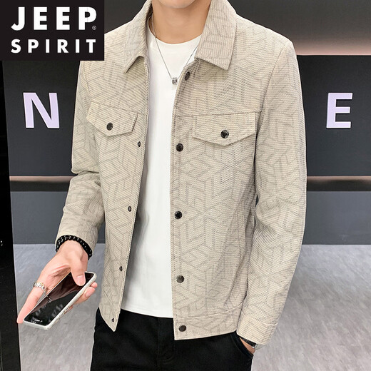 JEEP SPIRIT Jacket Men's 2026 Spring and Autumn New Korean Style Slim Fashionable Lapel Jacket Young Handsome Casual Men's Wear Orange 2XL