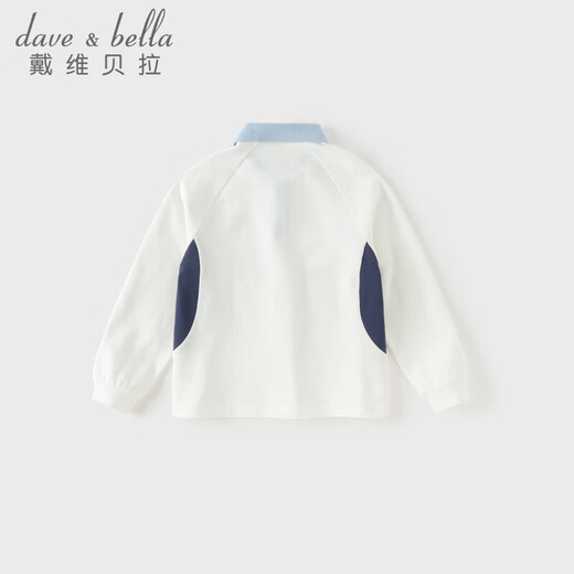 DAVE&BELLA boys' long-sleeved T-shirt 2026 spring new college style children's POLO shirt big children's bottoming shirt little boy's clothes white ready stock 110 cm (recommended height 100-110cm)