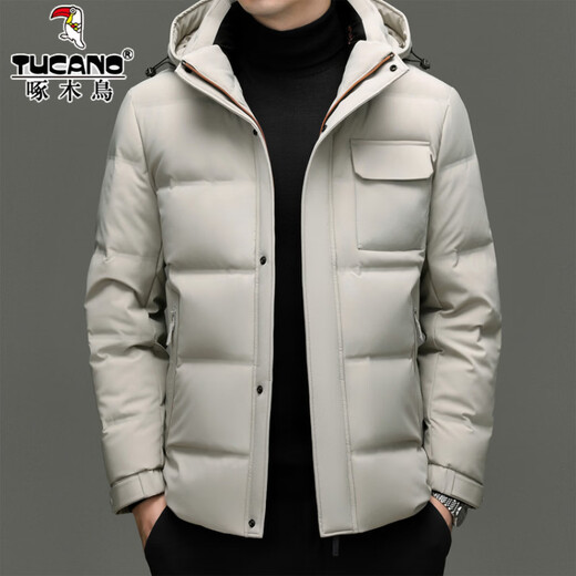 啄木鸟90白鸭绒羽绒服男士冬季加厚中年商务休闲保暖抗寒连帽面包服外套 98866黑色 M 170