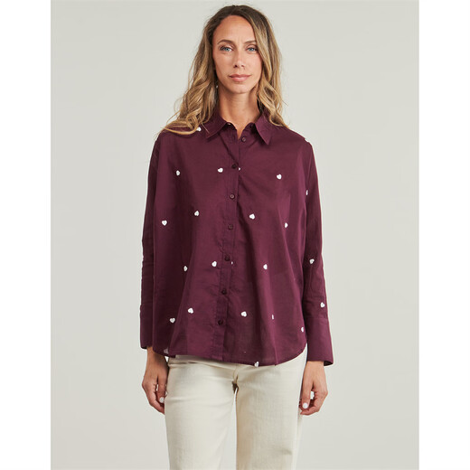 ONLY shirt women's long-sleeved loose slimming wine red 2025 new commuter casual lapel outer top women's dark red XS (EU)