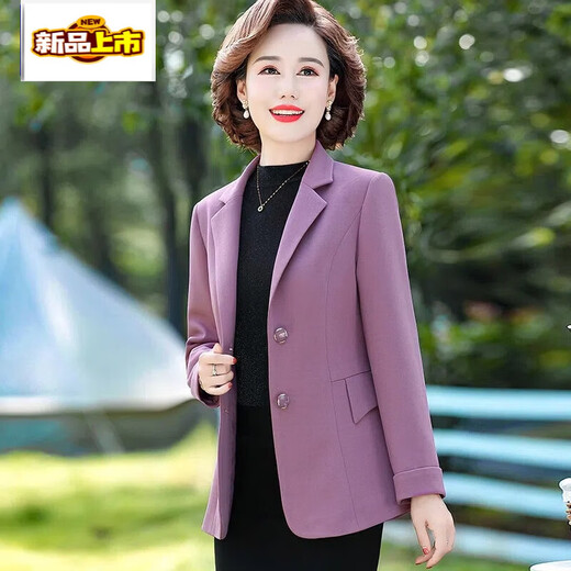 Sorrynam mother spring and autumn coat new fashion casual suit foreign style short middle-aged and elderly women's versatile small suit top purple casual suit jacket 2817 XL recommended 90-105 Jin Jin equals 0.5 kg