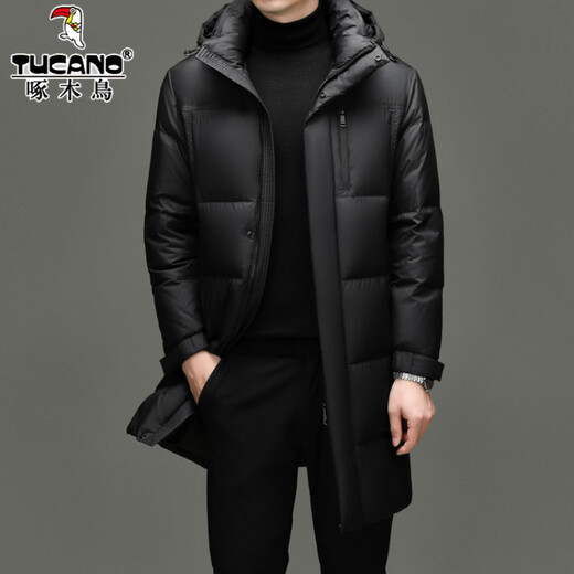 啄木鸟中长款羽绒服男士冬季东北零下40度极寒加厚保暖90白鸭绒外套男 98835黑色 L 175