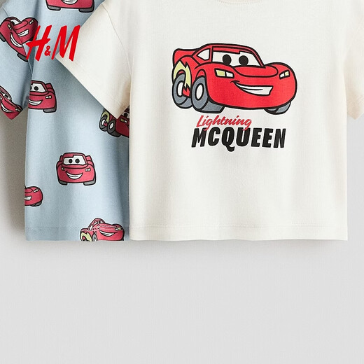 H&M 2026 new spring children's clothing baby boy 2-piece printed T-shirt 1315882 light blue/Cars 73 73/48 (6-9M)
