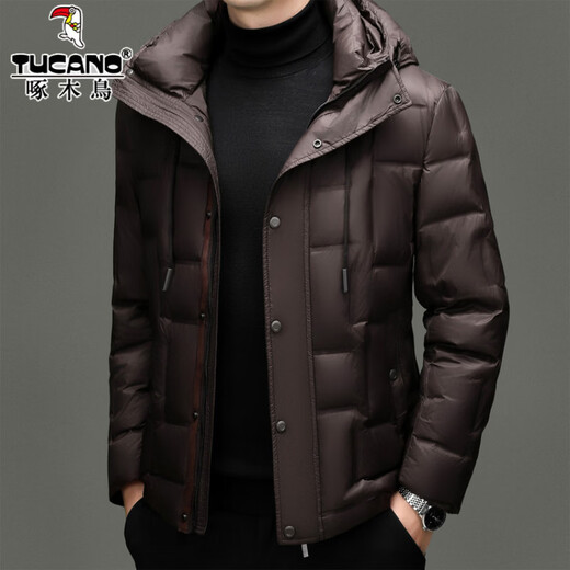 Пуховик «Дятел», мужская зимняя утолщенная теплая куртка на белом утином пуху 90, модная короткая зимняя куртка с капюшоном из флиса с высоким наполнением, RR-YR82506, черный M