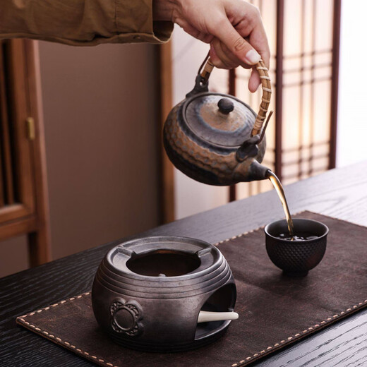 Tuojin Japan imported high-quality heated ceramic teapot base for candles, restaurant brewing tea, thermal insulation tea brewing ceramics, classical brown, round melting warm tea base stove + candle holder