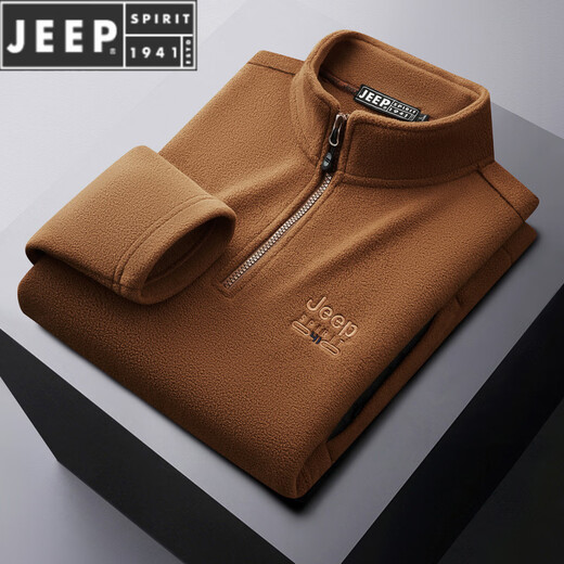 JEEP SPIRIT Jeep youth men's autumn and winter new fashion men's sweatshirt trendy embroidered half-zip jacket sweatshirt men's trend caramel color L