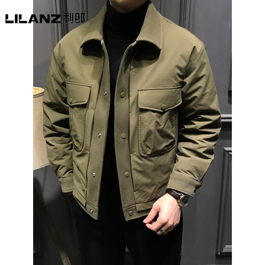 利郎（LILANZ）官方冬季90鸭绒内胆男士羽绒服秋冬2025新款翻领夹克痞帅商务男装 绿色-旗舰款 L