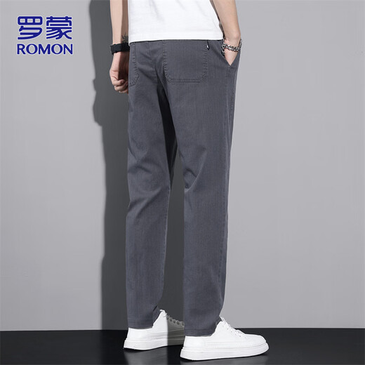 ROMON pants men's spring 2026 new loose casual pants men's business commuting straight trousers dark gray 32