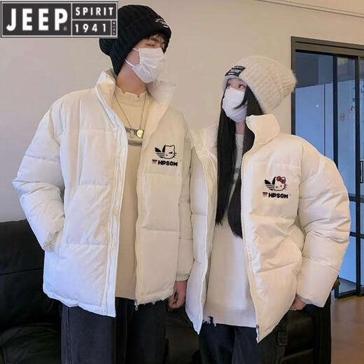 JEEP SPIRIT Autumn and Winter Couple's Cotton Clothes 2026 New Winter American Style Niche Trendy Brand Thickened Down Jacket Men's Black + Women's Black M Men's XL + Women