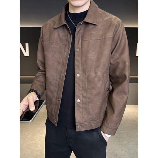 Xiaohongshu hot style men's jacket 2025 new spring and autumn trendy brand lapel sense handsome casual motorcycle leather black gray L