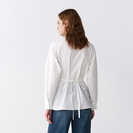 OVV2026 new spring and summer women's clothing, waist-cut, neat, soft, comfortable, long-sleeved casual shirt, frost white S