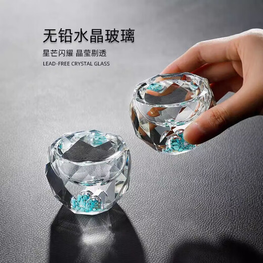 Tuojin Turquoise White Wine Glass Diamond Cut Crystal Wineware Gold Foil Star Cup Creative Tea Cup Heat Resistant 2 24k Gold Foil Star Cup 6 Pack