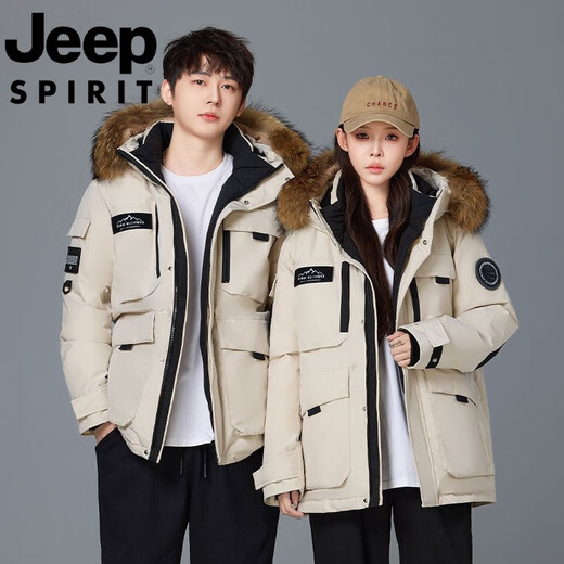 JEEP Jeep International Brand 2025 Зимний новый пуховик для пар Утолщенный корейский Parker Повседневная куртка на белом утином пуху Черный M 110-130Jin Jin равен 0,5 кг