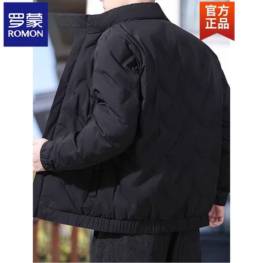 罗蒙（ROMON）商务羽绒服男轻薄秋冬季2025新款保暖白鸭绒百搭男士夹克外套 黑色 M 建议90-105斤