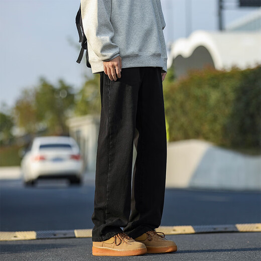 SWAMP AREA American retro loose straight men's autumn and winter washed jeans casual versatile trousers K882 black XL