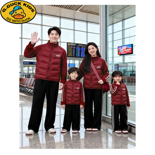 G.duck family of four whole family parent-child cotton clothing 2025 winter clothing mother and daughter clothing warm and stylish versatile coat cotton clothing red 100 cm