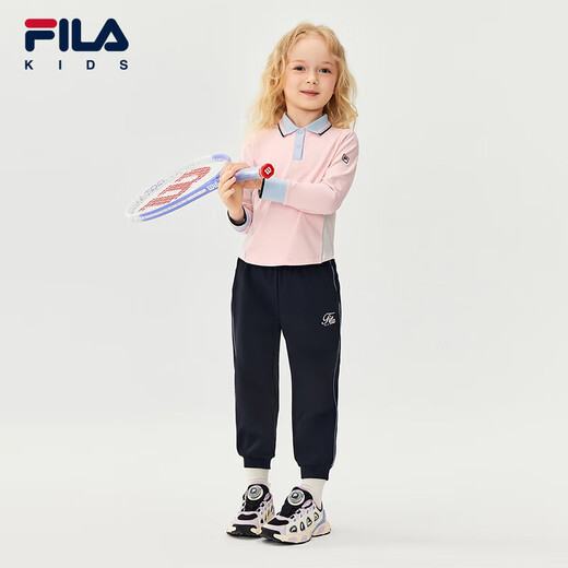 FILA children's clothing long-sleeved T-shirt 2025 winter new style girls and children loose sports POLO shirt hazy pink-LP 120