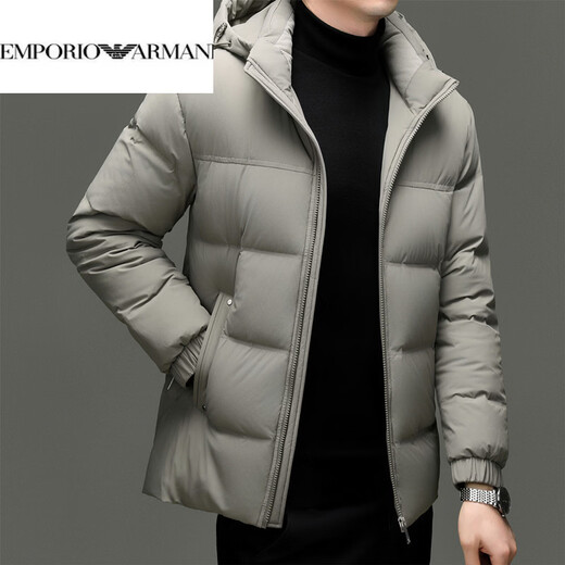 EMPORIO ARMANI Armani съемный пуховик с капюшоном, мужской повседневный теплый топ, зимний новый национальный стандарт 90, модный белый утиный пух, цвет хаки 2XL 185