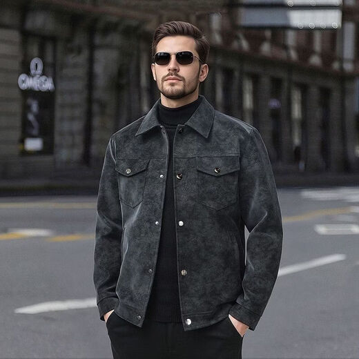 Autumn, spring and autumn velvet thickened men's jacket lapel style new fashion brand trend versatile casual leather jacket for men 2566 brown velvet 5XL