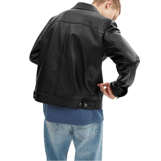 蔻驰（COACH）FW24 纯色拉链翻领长袖皮衣 男款 黑色 黑色 M