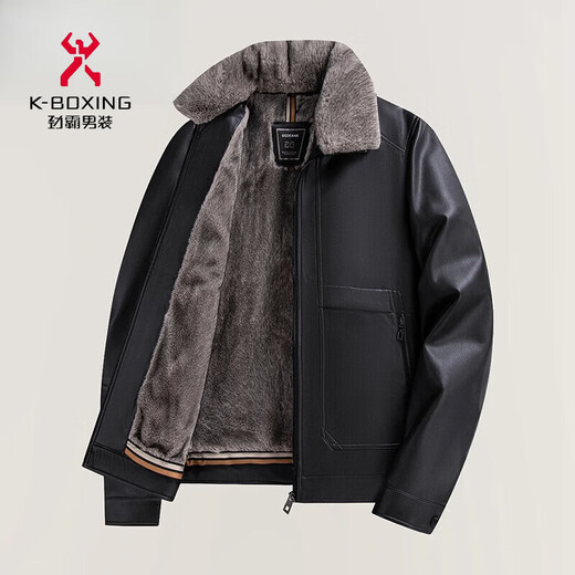 KBXNG Jinba middle-aged leather jacket men's winter new velvet thickened business casual fur collar leather jacket men's black removable fur collar M 95-115Jin Jin is equal to 0.5 kg