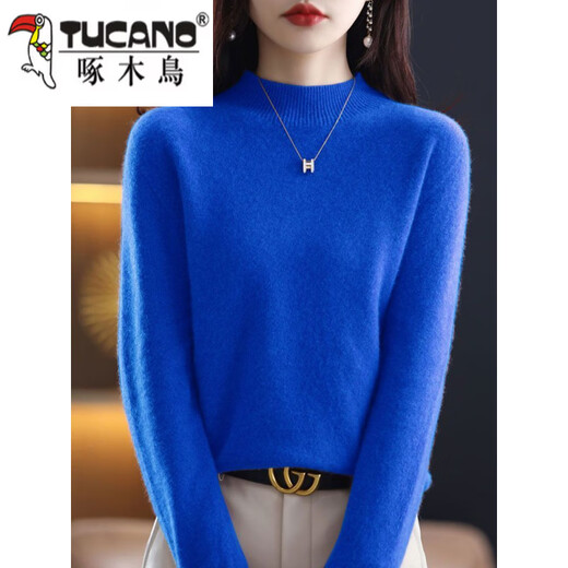 Woodpecker (TUCANO) wool fleece first-line ready-to-wear Merino 100 wool sweater women's half turtleneck long-sleeved fleece sweater autumn and winter knitted official flagship Klein Blue S