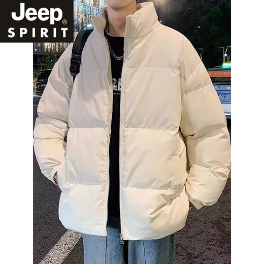 JEEP SPIRIT品牌羽绒服男冬季新款加厚保暖宽松立领潮羽绒服加大码情侣外套 米白色(WY2266) S