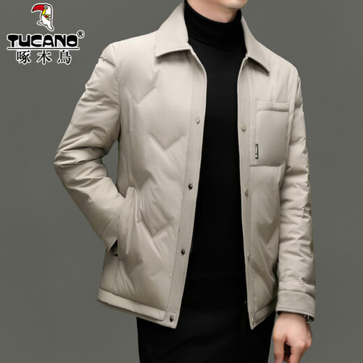 Зимняя куртка на белом утином пуху Woodpecker, мужская короткая деловая повседневная теплая куртка с лацканами, универсальная уличная одежда для холодной погоды 8859 Хаки M 170