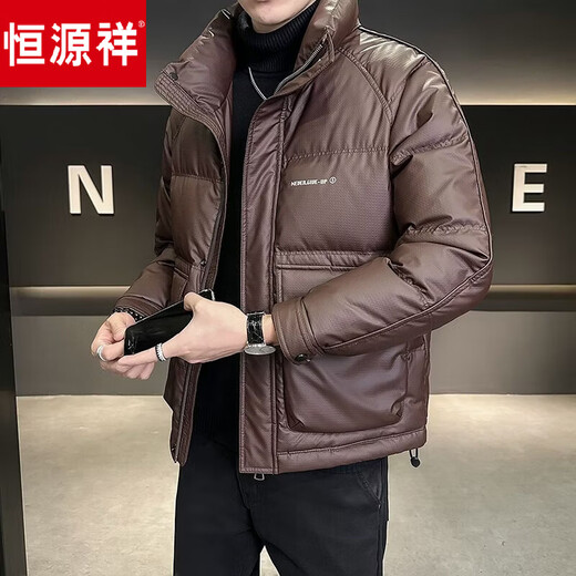 Hengyuanxiang пуховик мужской зимний 2026 новый короткий стиль высококачественной трехзащитной ткани утолщенная морозостойкая куртка ангора красный M рекомендуется 95-115Jin Jin равен 0,5 кг
