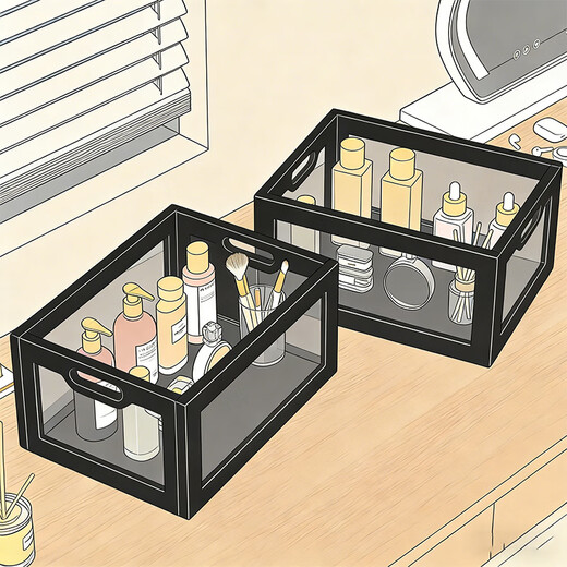 Ersijia cosmetics storage box desktop dressing table storage rack skin care products acrylic 2025 high-end light luxury storage rack black-black tea