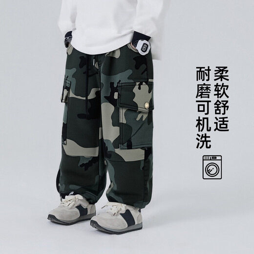 Yoyo Fairy Tale Boys' Camouflage Pants Spring Clothing 2026 Spring and Autumn Children's Overalls Medium and Large Children's Fashionable Casual Pants Cotton Camouflage 100