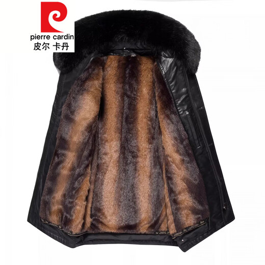 Pierre Cardin Dad Leather Jacket Men's 2026 Winter New Middle-aged and Elderly Plus Velvet Thickened Fur Collar Leather Jacket Men GY2506 Brown L 175 90-120Jin Jin is equal to 0.5 kg