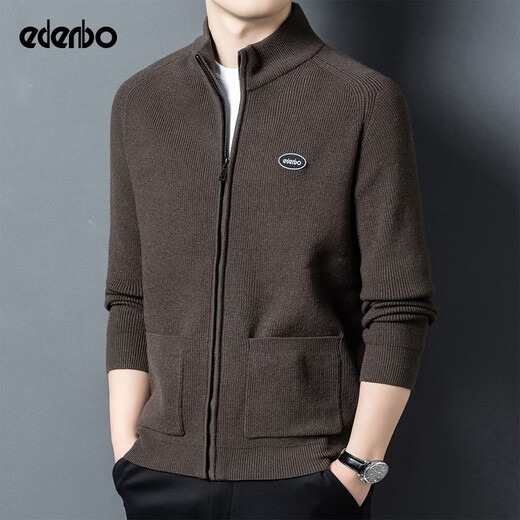 Edenbo fashion men's stand collar casual wear spring and autumn new young and middle-aged sweater jacket warm slim dad jacket iron gray L (170)