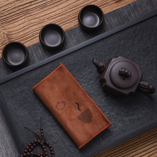 TIMECARE tea towel, suede tea towel, tea cloth, tea table towel, rag, Chinese absorbent pot towel, kung fu tea set accessories, custom Zen suede tea towel-brown