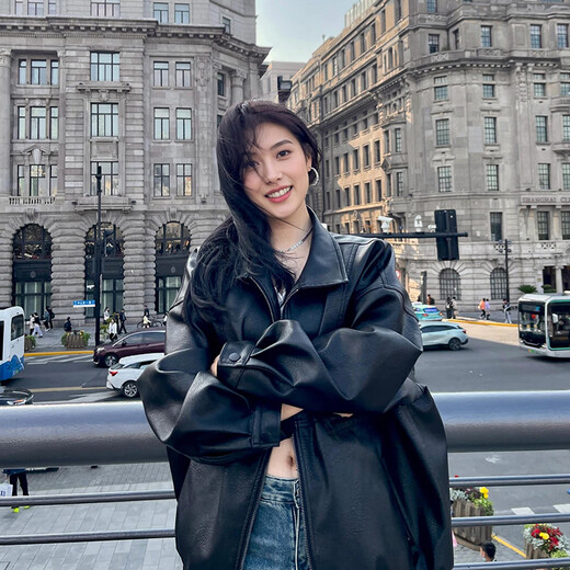 GARNUO Black Leather Jacket Women's High-Quality Small 2025 New Spring Autumn Winter American Retro Motorcycle Leather Jacket Black M 106-125Jin Jin is equal to 0.5 kg