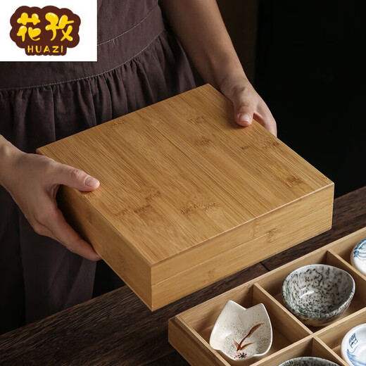 He Jiagong Jiugongge Tableware Bamboo Jiugongge Tableware with Cover Bamboo Box Restaurant B&B Dining Package Optional 3 Plates