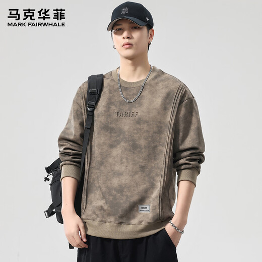 Mark Huafei's new men's sweatshirt spring and autumn loose, versatile and comfortable round neck three-dimensional printed casual simple bottoming shirt top