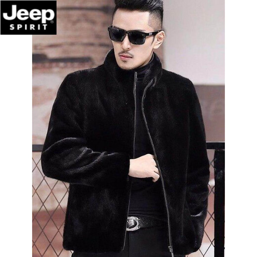 JEEP SPIRIT mink coat men's winter new Haining fur mink coat fur one-piece mink velvet jacket men's whole mink black mink hooded model XL recommended weight 121-135Jin Jin equals 0.5 kg