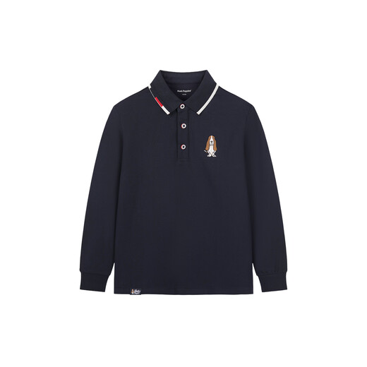 Hush Puppies children's clothing children's tops 2025 autumn new style boys and older children simple fashion stretchy temperament long-sleeved POLO shirt navy blue 110 cm