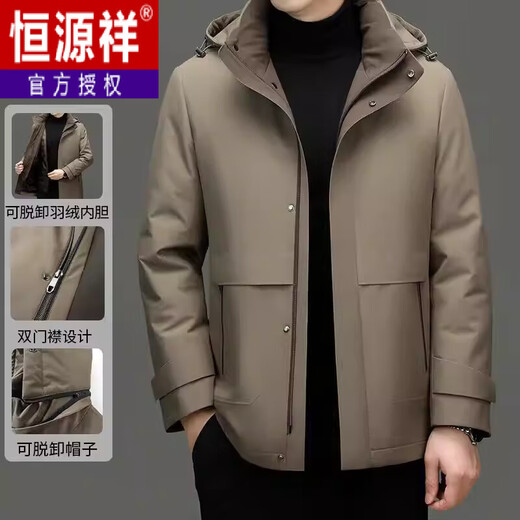 Hengyuanxiang Removable Liner Down Jacket Men's Jacket for Middle-aged and Elderly Dads 2025 Winter Thickened High-end Winter Jacket Blue Rabbit Fur Model Removable Rabbit Fur Liner XL 180 Recommended 140-155 Jin Jin equals 0.5 kg