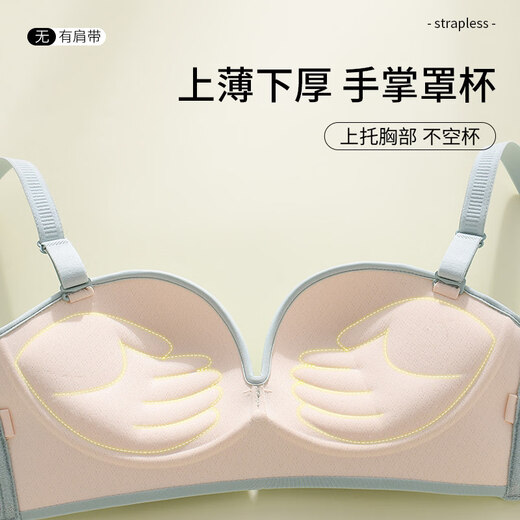 Fenton Front Button Tube Top Strapless Underwear Women's Anti-Slip Push-Up Small Breast Show Big Invisible Wrapped Breast Anti-Sagging Bra Green + Green (2-piece pack more cost-effective) One size fits all 32/70B