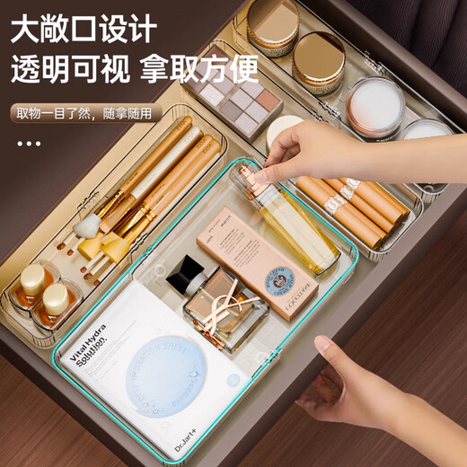 Straw Bear (DOCOXO) Drawer Storage Box Transparent Retractable Drawer Box Cosmetic Sundries Organizer Box Cutlery Drawer Storage Retractable Transparent Narrow Style 1 Pack Retractable