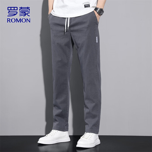 ROMON pants men's spring 2026 new loose casual pants men's business commuting straight trousers dark gray 32