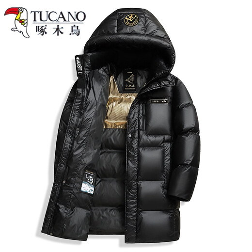 啄木鸟（TUCANO）零下极寒加厚鹅绒服中长款羽绒服男女新款冬季亮面连帽防寒服外套 黑色 S 165