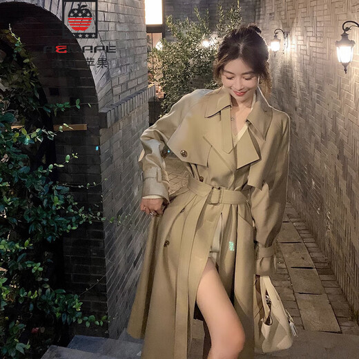 AEMAPE autumn new high-end mid-length khaki windbreaker coat for women small British style drape casual coat khaki S -95-110Jin Jin is equal to 0.5 kg.