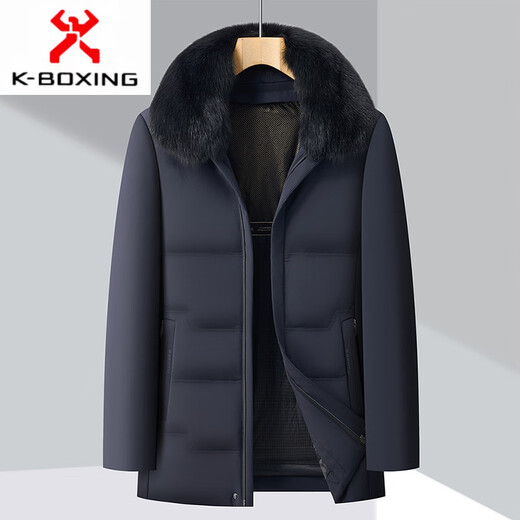 KBXNG Jinba winter new down jacket men's removable down liner fox fur collar middle-aged and elderly dads warm A108 Navy (fox fur collar + removable down liner) M 170/48