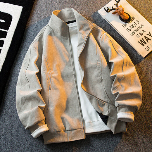 Playboy Retro Distressed Stehkragen Motorrad-Lederjacke Herren American Cleanfit Kurze Wildlederjacke Braun L (126-150 Jin Jin entspricht 0,5 kg)